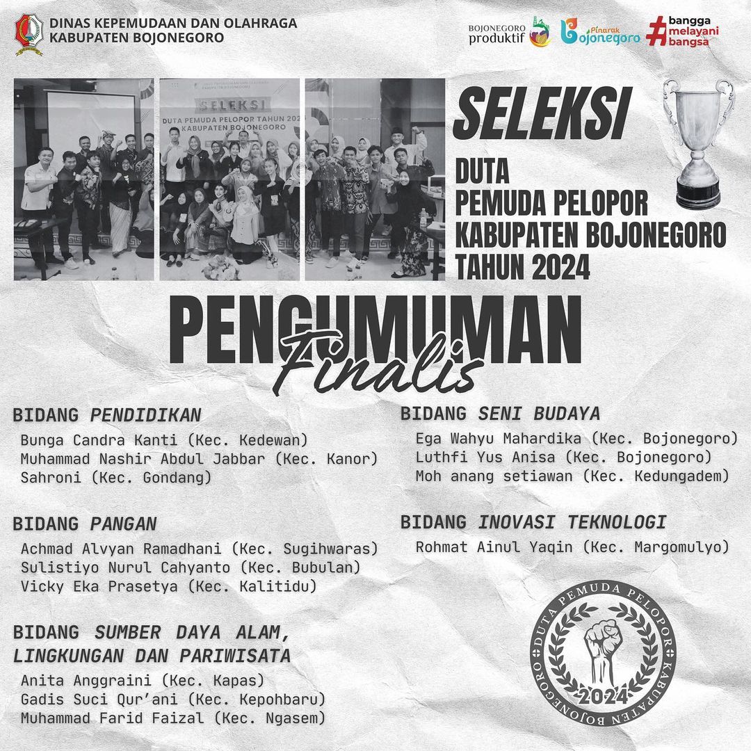 PENGUMUMAN SELEKSI DUTA PELOPOR KABUPATEN BOJONEGORO TAHUN 2024