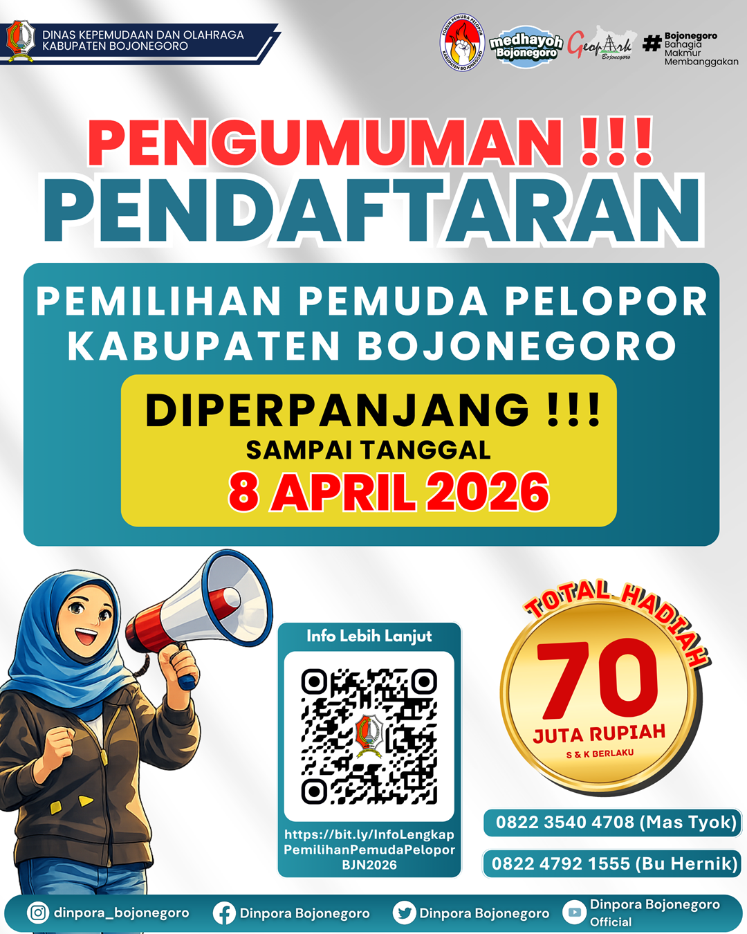 PENDAFTARAN PEMILIHAN PEMUDA PELOPOR KABUPATEN BOJONEGORO DIPERPANJANG !!!